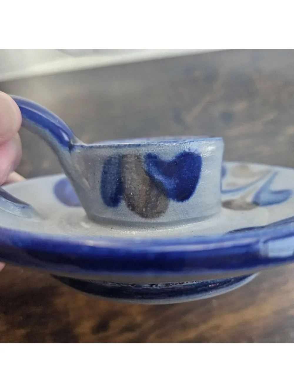 Vintage Salt Glaze Blue Chamber Candle Holder, Made in Germany